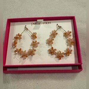 Persimmon Floral Hoop Earrings - Peach Pink